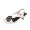 Rhinestone Camellia High Heels Summer New Light Cooked Style Square Toe Open Toe Back Empty Stiletto Sandals