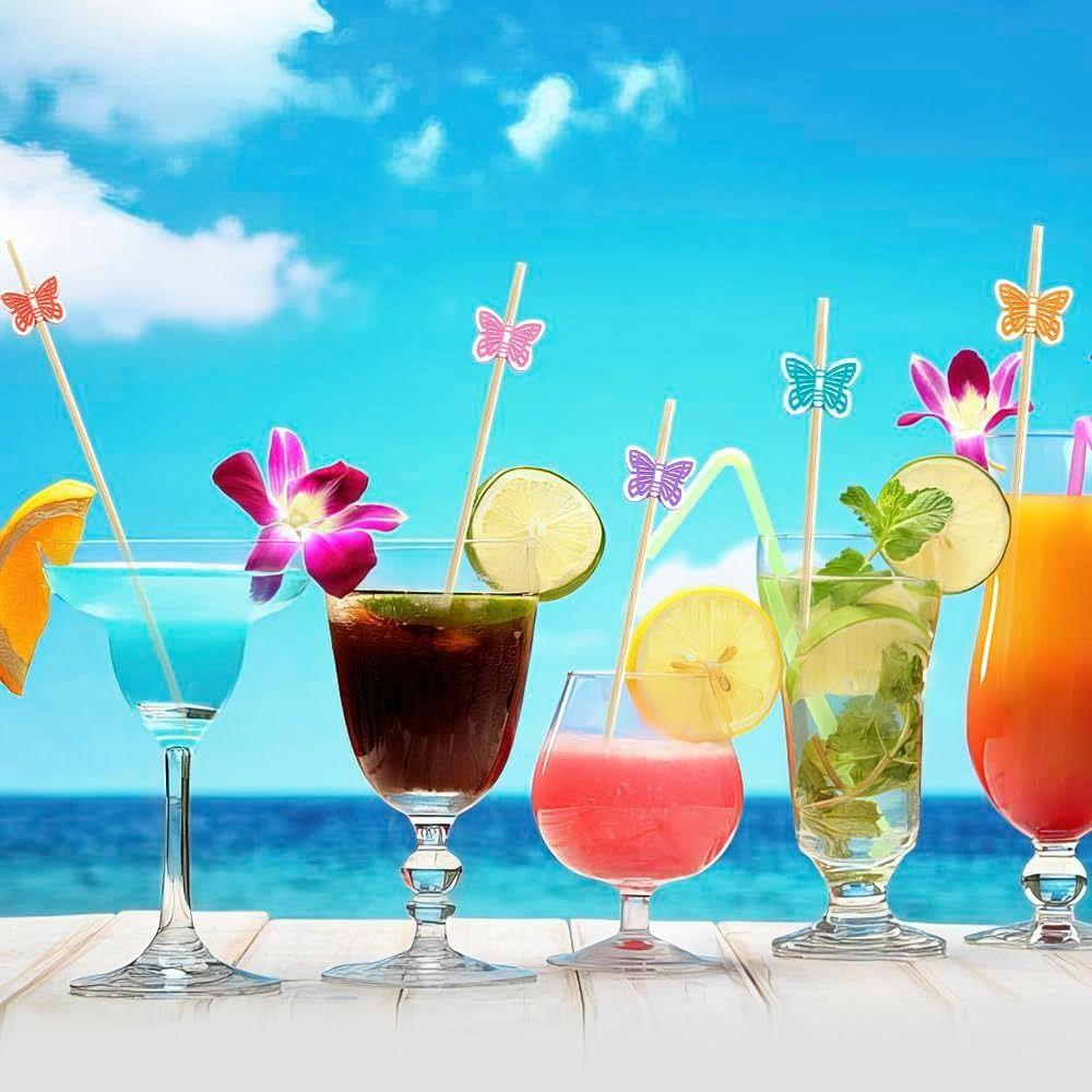 300 pcs Disposable Fruit Swab 4.7 Inch Cocktail Pick Durable Bamboo Butterfly Fruit Skewer  Fruit