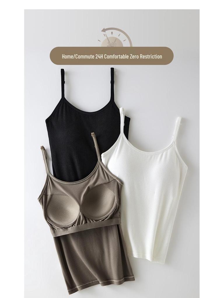 Γυναικείο Μοντάλ Αμάνικο Τοπ με Ενσωματωμένες Ενισχύσεις Στήθους - Μακρύ, Κομψό Βασικό Τοπ