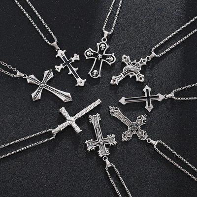 Retro Flower Pattern Cross Necklace: Unique Hip Hop Design