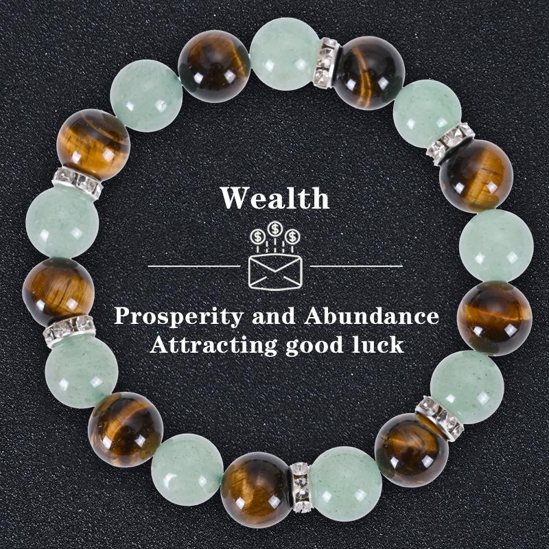 2025 Tiger Eye & Green Crystal Elastic Cord Wealth Bracelet - Handmade Jewelry
