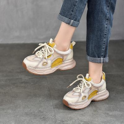 Fashion GKTINOO Genuine Leather Sports Style Casual Women's Shoes 2025 New Mixed Colors Lightweight Sole Lace Up Sneakers