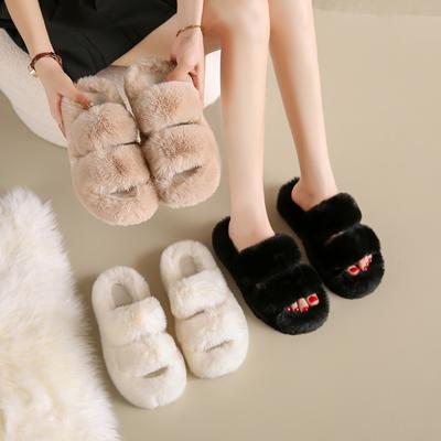 Fashion Women Thicken Plush Fur Slippers Winter Slip On Chunky Platform Loafers Mules Woman Thick Bottom Cotton Slipper Black Flip Flops
