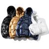 Winter Herrenjacke Glänzende Oberfläche Einfarbig Kapuze Baumwollwattiert Winddicht Hoodie Streetwear