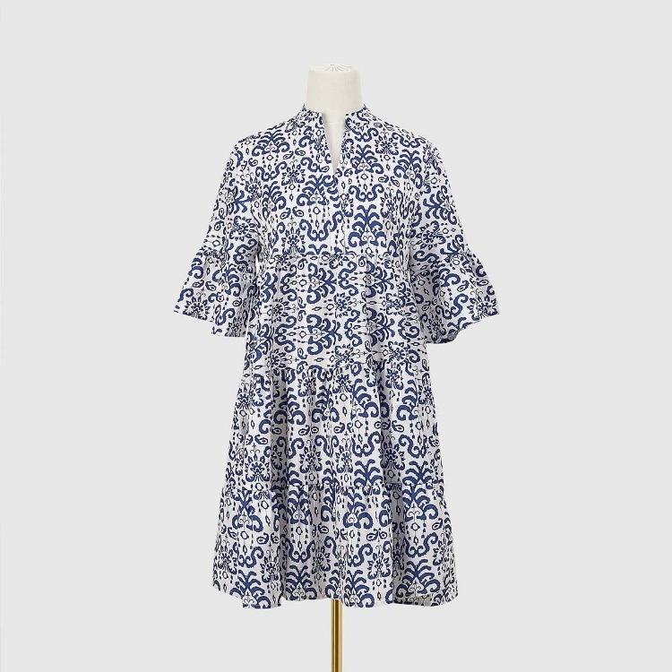 Rochie de vară pentru femei cu talie înaltă, croială A, mânecă scurtă, cu imprimeu etnic, cu șireturi