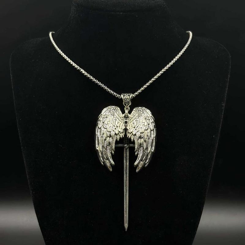 Y2K Gothic Personalized Creative Angel Wings And Sword Pendant Necklace Couple Necklace Suitable For Daily Wear