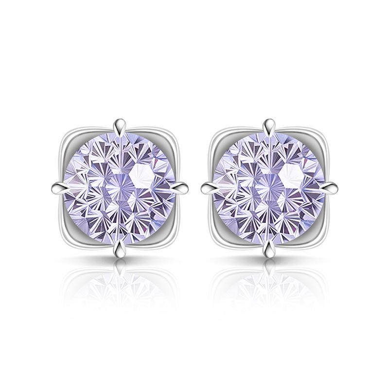 925 Sterling Silver Light Luxury Simple Crystal Zircon Square Round Bud Women's Earrings Birthday Party Anniversary Gift