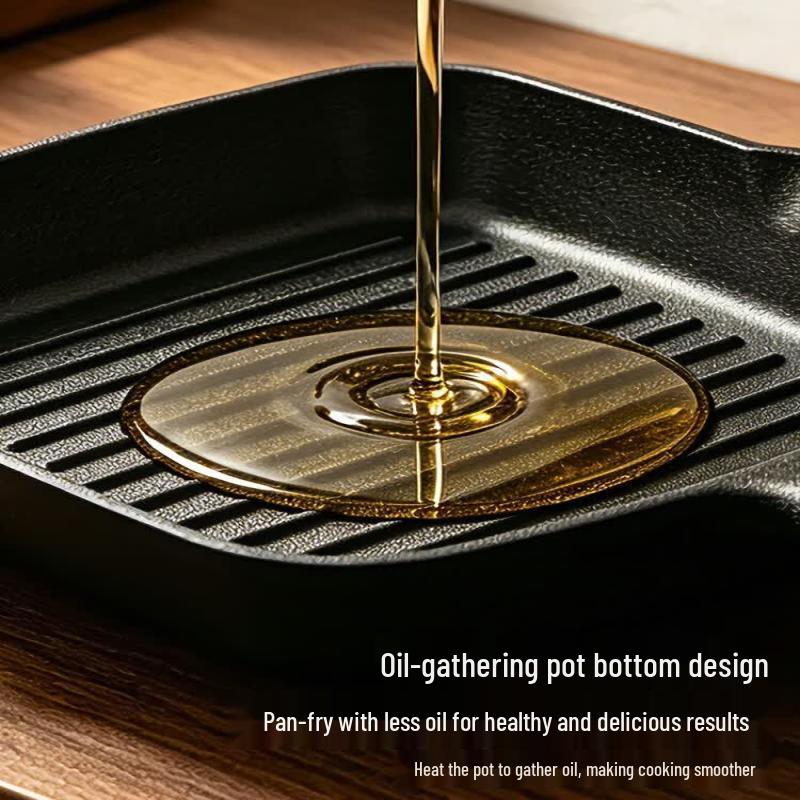 Qiwei Striped Cast Iron Steak Frying Pan