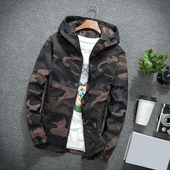 Men Winter Coat Camouflage Zipper Long Sleeves Cardigan Soft Cold-proof Hooded Plus Size Spring Jackets Coat for Outdoor