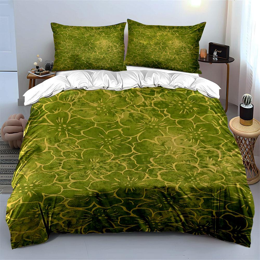 Green Floral Outline Pattern. Bedding Sets Duvet Cover Sets Duvet Covers Pillowcases(1 * Duvet Cover 2 * Pillowcases, Without Duvet Insert)