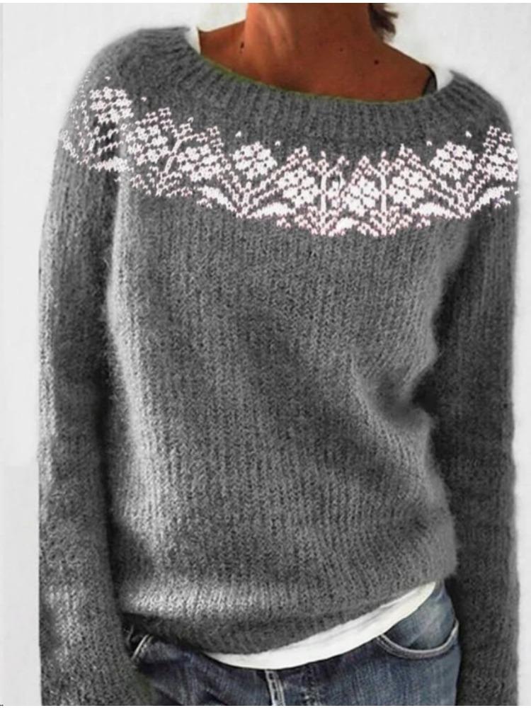 Color Block Round Neck Pullover Women's Fashion Long Sleeve Sweater Luxurious Loose Fit Slimming Versatile Casual Knit Top