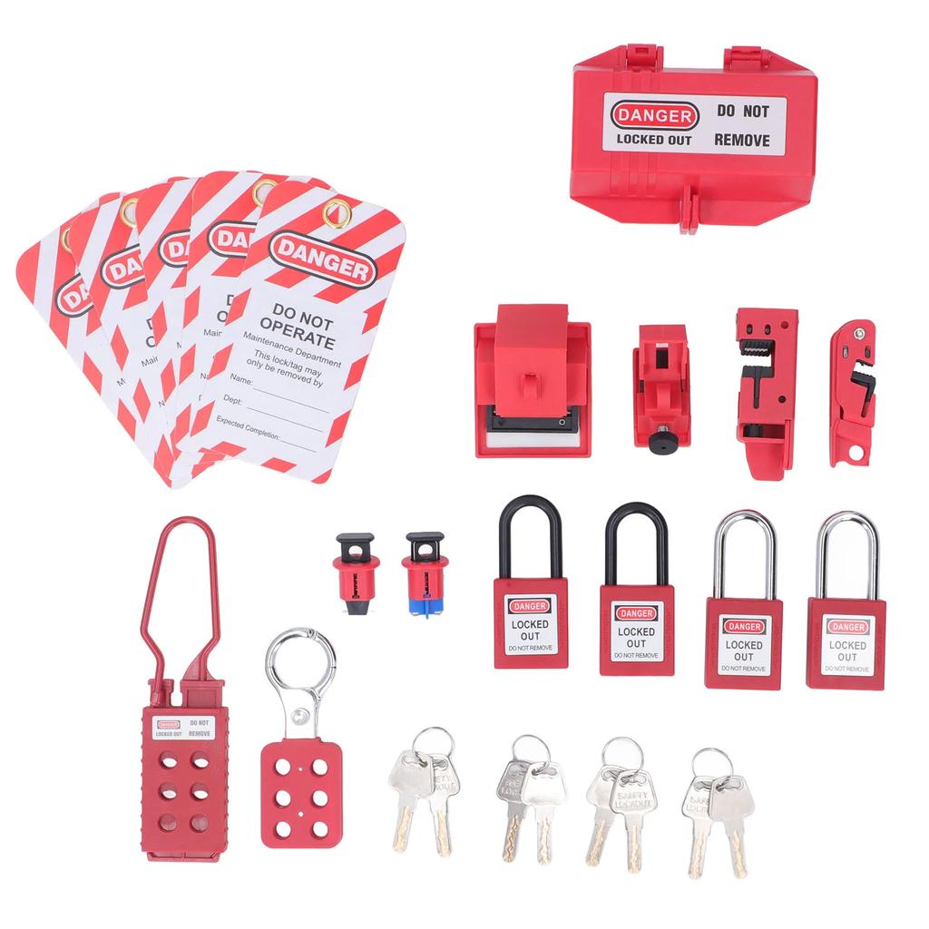 1 Set Electrical Lockout Tagout Kit Hasps Plug Lockout Loto Safety Locks Hanging Tags Keys and Storage Bag
