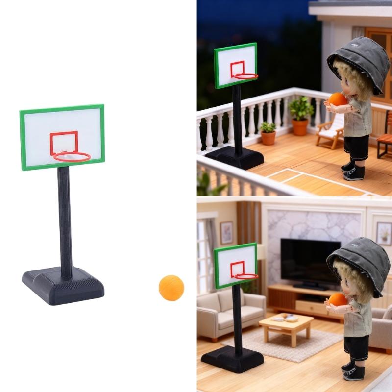 Miniature Basketball Hoop Set for 1/12 Doll House Decoration Educational Model for Children Creativity Easy Assembly