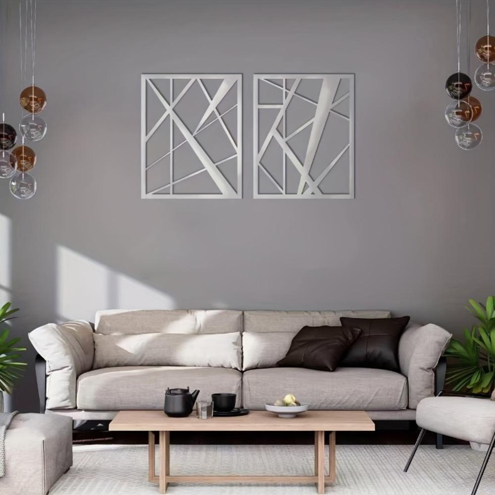 2pcs Abstract Metal Line Wall Art Modern Geometric Pattern Panel Set for Home Scene Themed Party Decoration Housewarming Gift