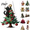 Black Cat Christmas Gift Suncatcher, Stained Glass Style Window Hanging Ornament, Cute Santa Indoor Outdoor Festive Decor Claus Snowman Sun