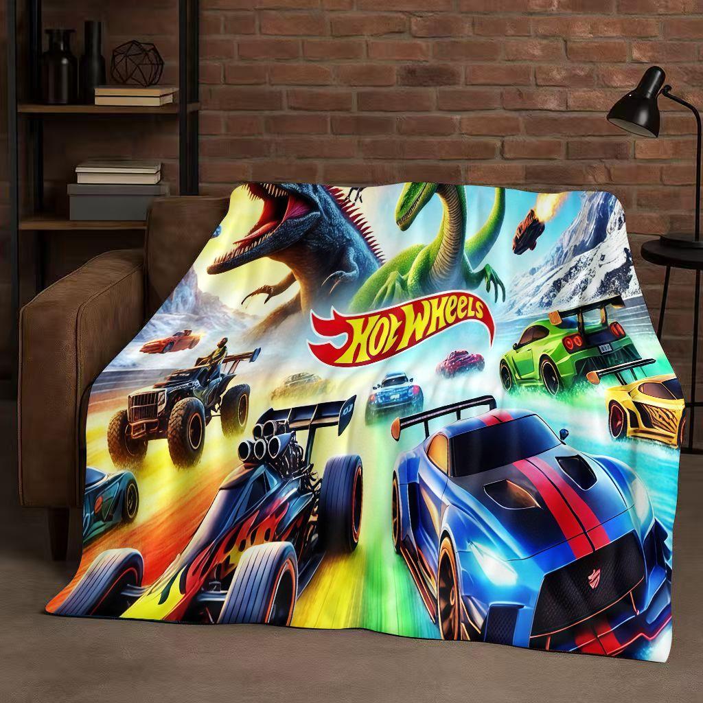 Retro Horké W-Wheels Kreslený Závodní Auto Flanelová Přikrývka, Ultra Měkký Teplý Plyšový Přehoz pro Domácí Ložnici Postel Pohovku Kryt Piknik Děti