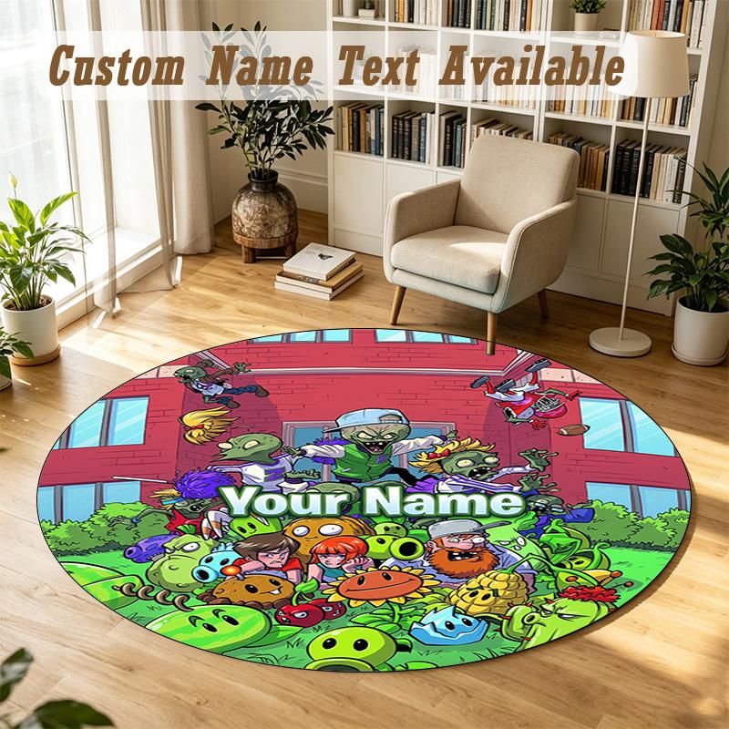 Round Rug Custom NamePlants Vs. Zombies Pattern Non Slip Carpet Home Floor Decor