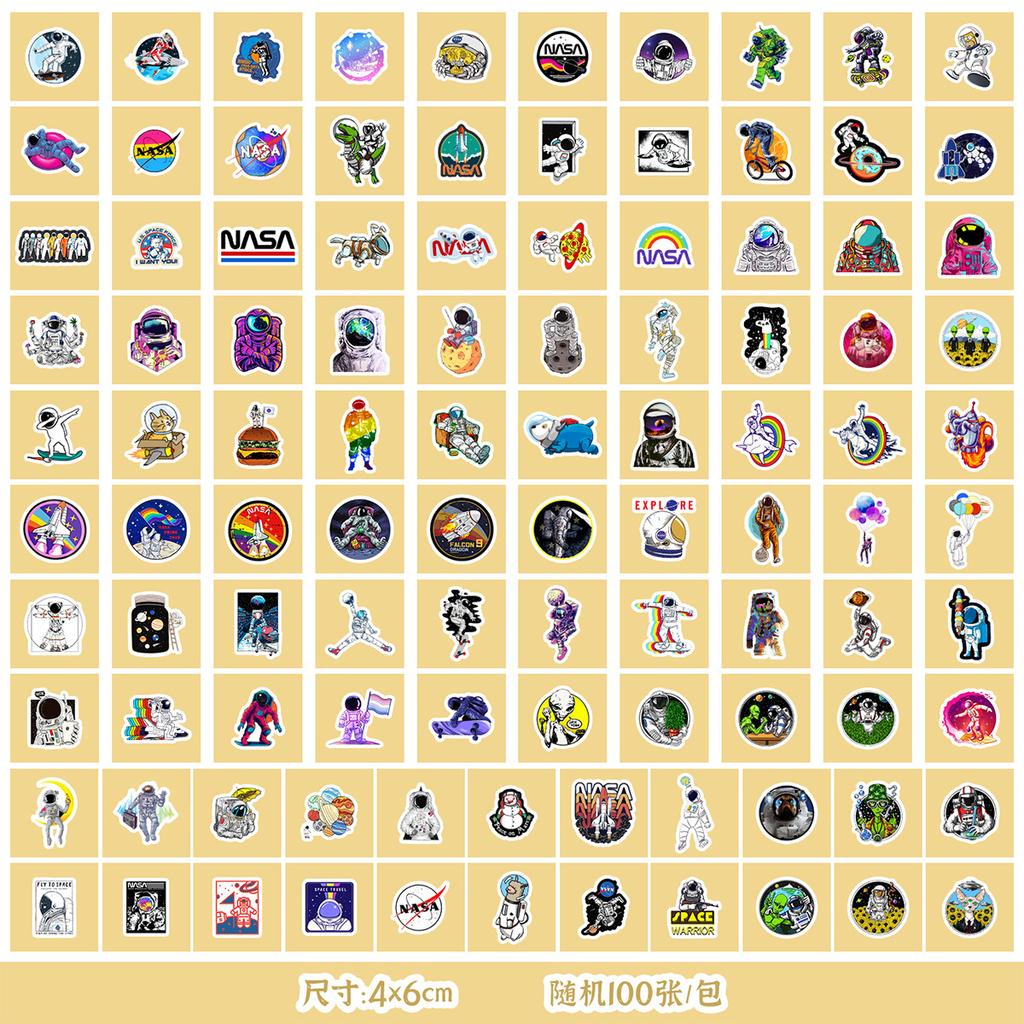 50/100 Cosmic Starry Sky Astronaut Stickers Mobile Water Cup Waterproof Decorative Stickers Children's Hand Account Stickers