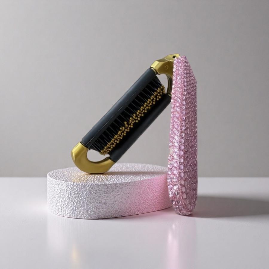 Portable Rhinestone Folding Comb & Mirror Air Cushion - Women s Dual-Use Compact Beauty Tool