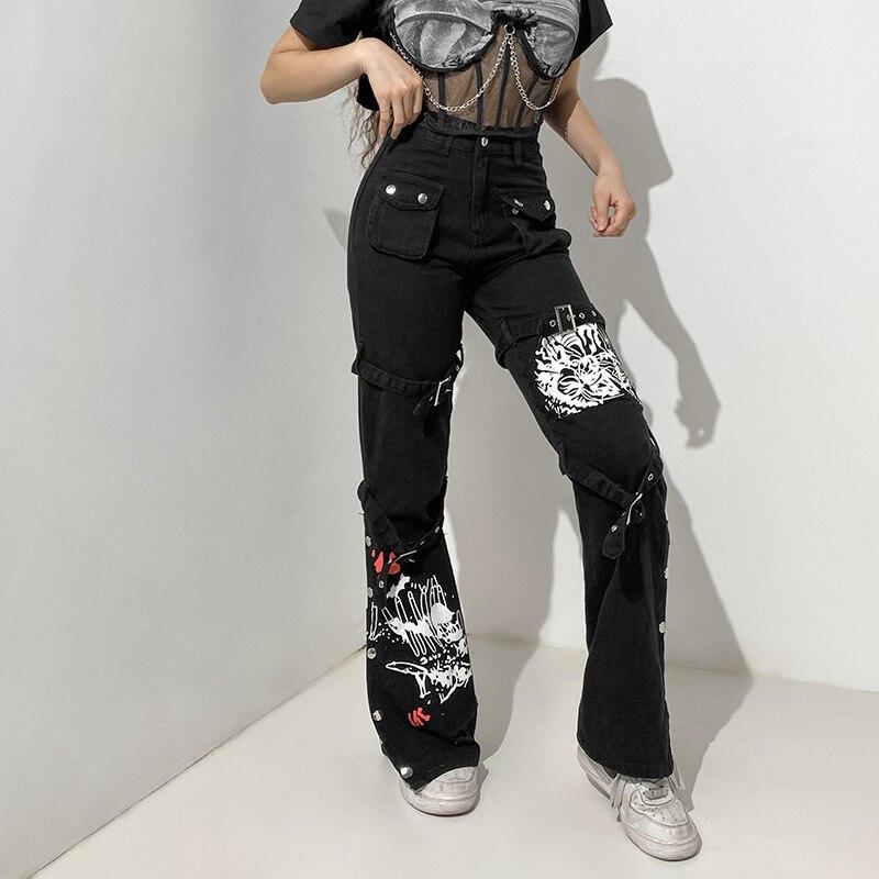 Rockmore Punk Buckle Print Jeans Mujer Negro Gótico Cintura Baja Pantalones  Cargo Techwear Dark Academic E Chica Novio Pantalones Vaqueros comprar a  buen precio — entrega gratuita, reseñas reales con fotos — Joom