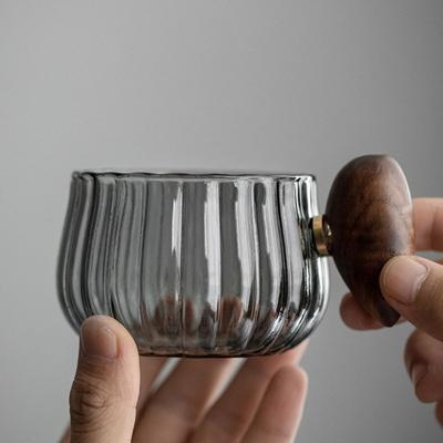 Stripe Heat-resistant High Boron Silicon Glass Coffee Mug With Wooden Handle Ice American Latte Cup Breakfast Milk Tea Cup
