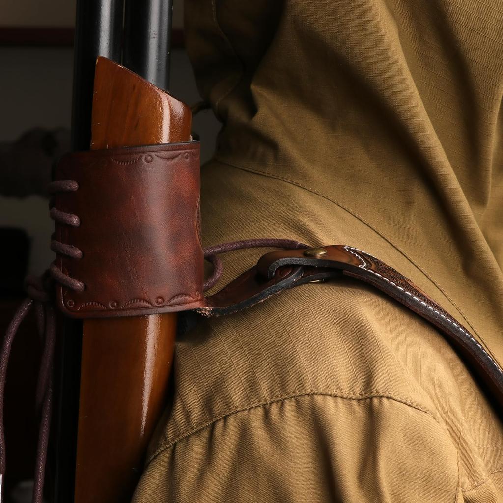 TOURBON Adjustable Leather Gun Sling Loop Holster Barrel Sling No Drilling Required Adapter,