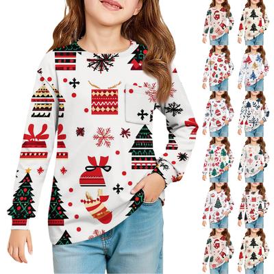 Weihnachtstag Mädchen Langarmbluse - Rundhals Weiche Taille Tunika