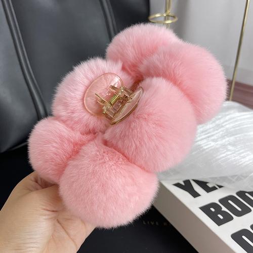 Rex Rabbit Fur Ball Large Hairpin Head Online Celebrity Cute Plush Catch Clip Hair Accessories Autumn and Winter Korean Hair Catch Headdress.