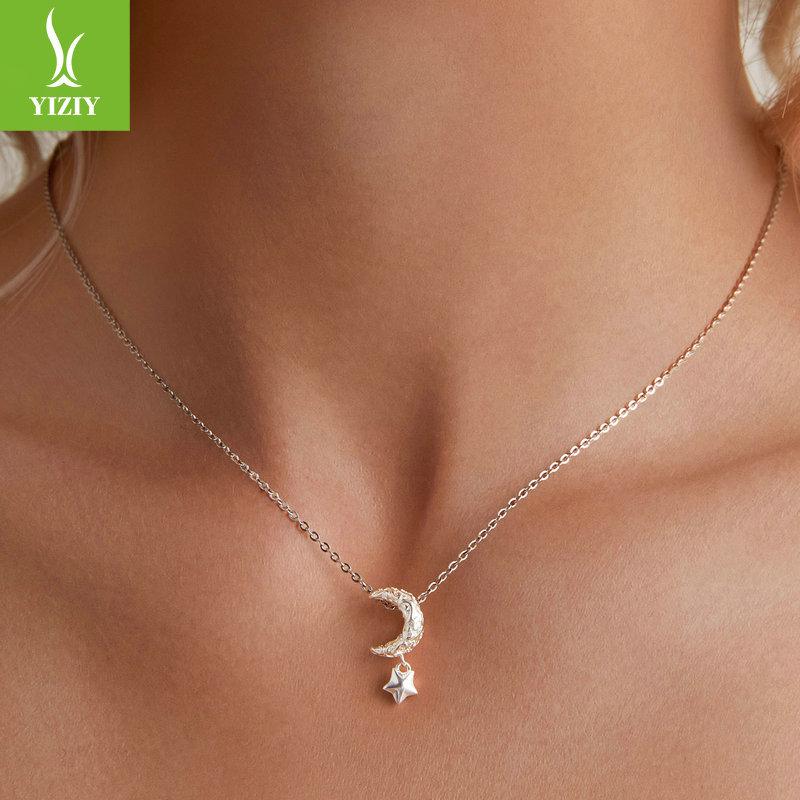 S925 Sterling Silver Moon Pattern Beaded, Elegant And Mysterious Retro Style Diy Star And Moon Pendant Accessories