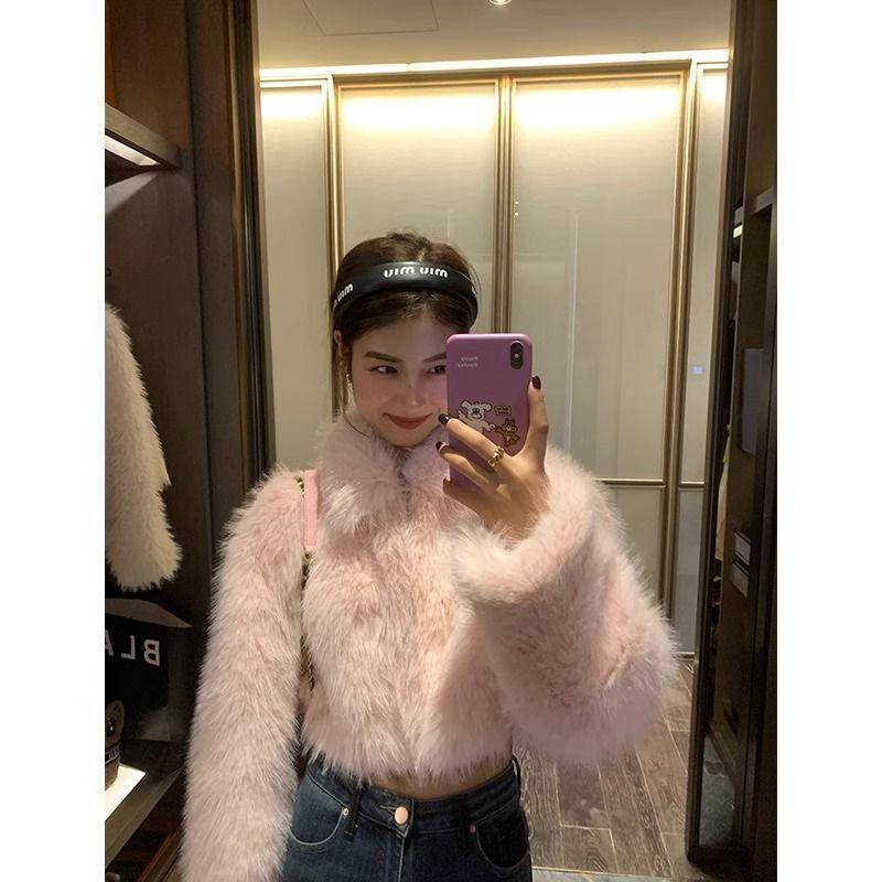 Imitation Fur Coat Women's New Autumn and Winter Short Warm Small Pink Fluffy Coat Top High Waist