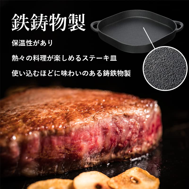 Pearl Metal Steak Plate, Flat, 24x24cm, Cast Iron Grill Plate, Sprout Design, HB-4622