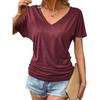 2025 Women's Summer Casual V-neck Loose Solid Color Pullover T-shirt