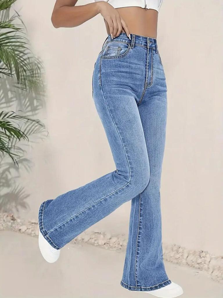 Jeans Acampanados Elásticos de Cintura Alta para Mujer Puffanpop - Lavado Claro Tiro Alto Bootcut Pantalones de Mezclilla Ajustados Pantalones de Campana para Verano Casual