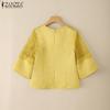 ZANZEA Damen Casual Rundhals Spitze Patchwork Sommer 3/4 Ärmel Bluse
