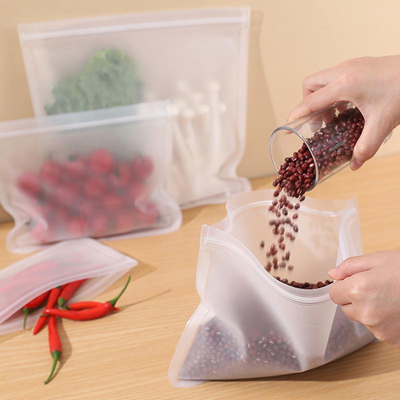 5Pcs Silicone Food Storage Containers Leakproof Stand Up Zip Shut Reusable Rolls Fresh-Keeping Food For Meat Fruits Vegetables