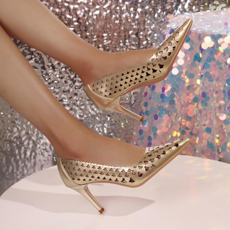 Summer New Fashion Temperament Pointed Toe Cutout High Heels Women's Fashion Comfortable Versatile Single Shoes