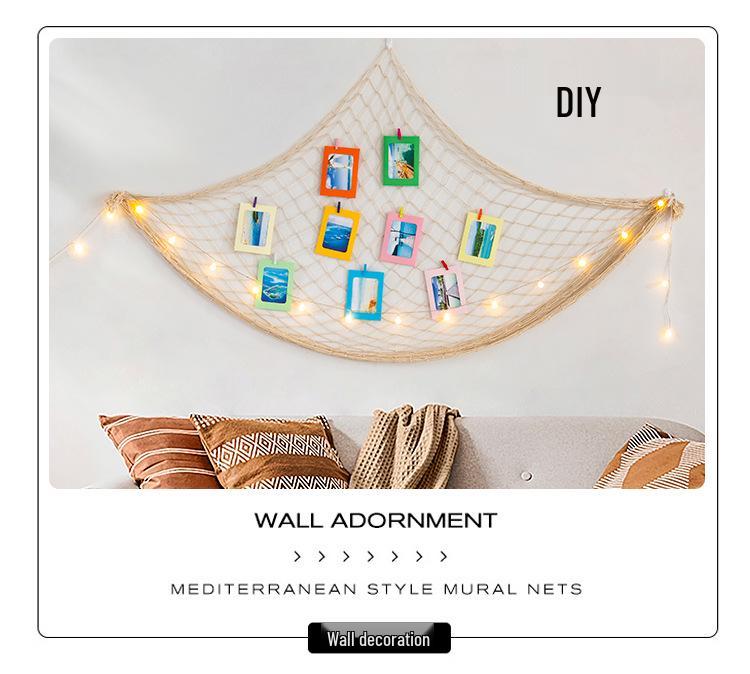 Mediterranean Style Cotton Rope Decorative Fishing Net with Shells for Wall Decor