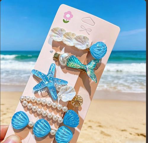 Summer Ocean Series Set Cute Children's Hairpin Pearl Hair Accessories Shell Starfish Hairpin Duckbill Clip