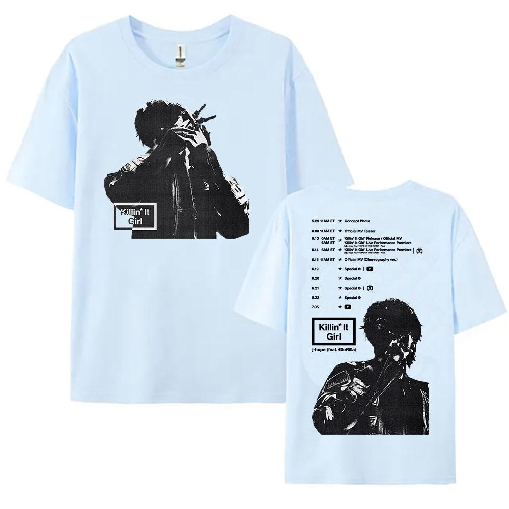 J-hope GloRilla Killin' It Girl T-shirt Summer Short Sleeve Female Tshirts Loose Fashion Korean Singer Print T Shirt O-neck Girl