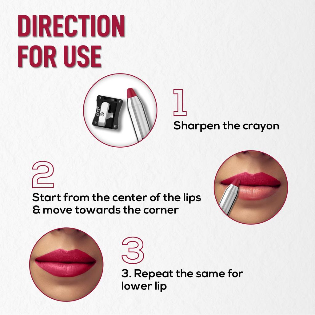 RENEE Colorlock Transfer Not Lip Crayon with Sharpener, SPF 20, Waterproof, Smudgeproof, Lightweight & Long Lasting, Intense Color Payoff with Ultr