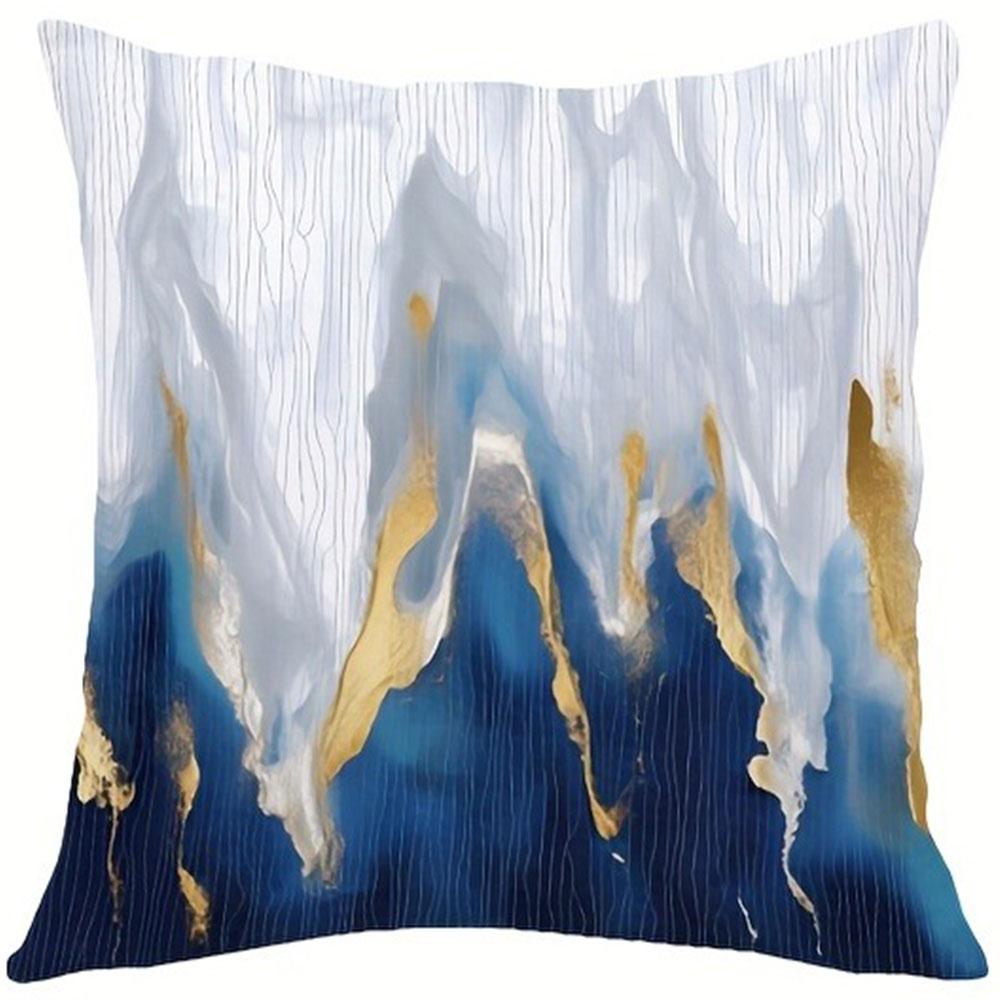 Blue and Gold Flow - Rhyme Abstract PillowcasesBedroom Living Room Sofa Home Decor Polyester Cushion Cover with Zipper