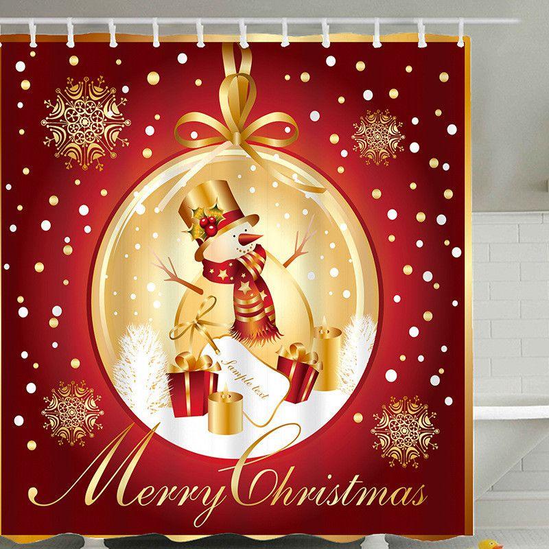 Christmas Curtain Shower With Hook Xmas Bathroom Decoration Santa Claus Snowman