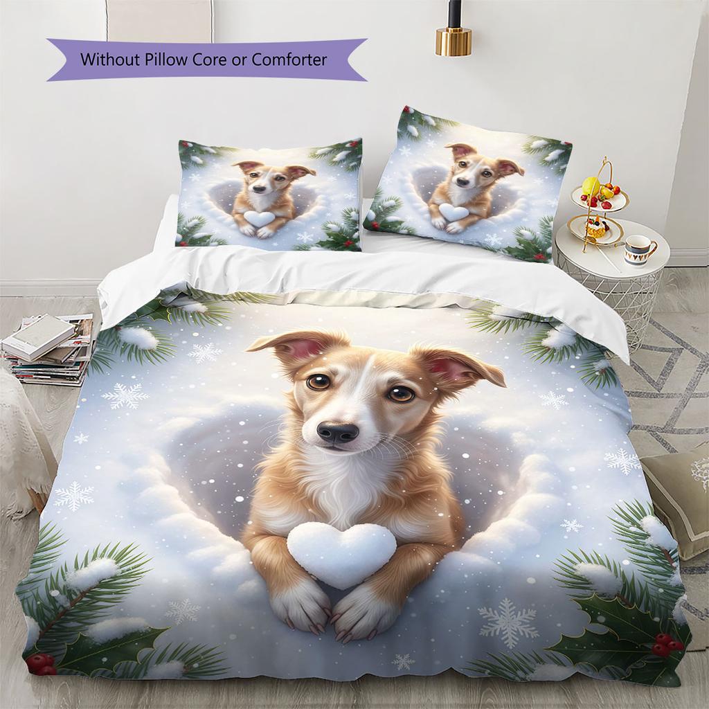 Cute animalsinthesnow Pattern Bedding Quilt Set Quilt Cover Pillowcase Home Decoration Birthday Gift (1 * duvet cover + 2 * pillowcase, without core)