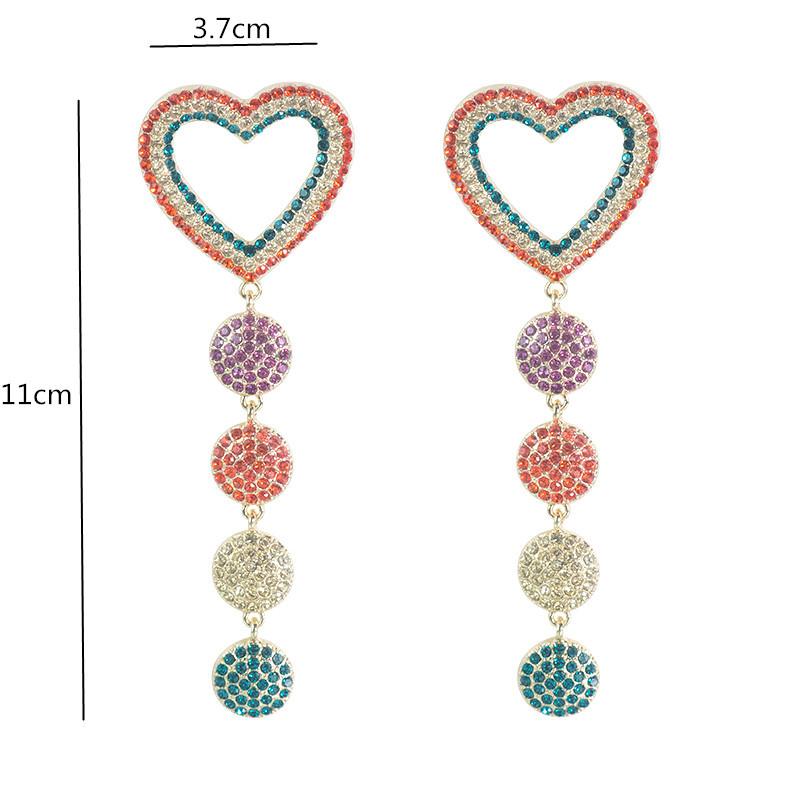 Fyuan Sweet Love Heart Earrings Ladys Long Tassel Colorful Rhinestone Dangle Earrings For Women Jewelry Gifts