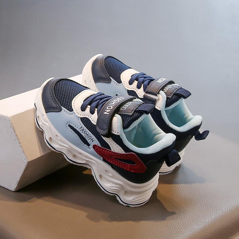 Kids Color Block Breathable Mesh Hook Loop Casual Sports Sneakers 26 синий
