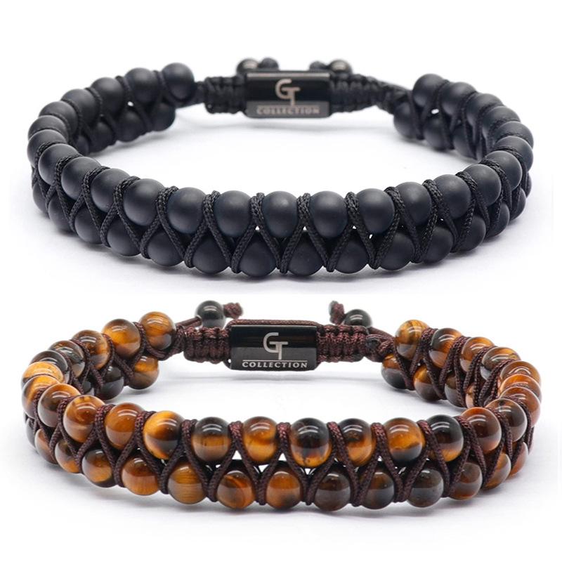 Double-Layer Frosted Tiger Eye Stone Bracelet with Customizable DIY Engraving