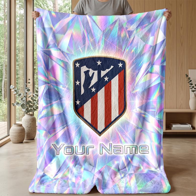 Custom Text Flannel Throw Blanket, Lightweight Cozy Bed Sofa BlanketAtletico Madrid