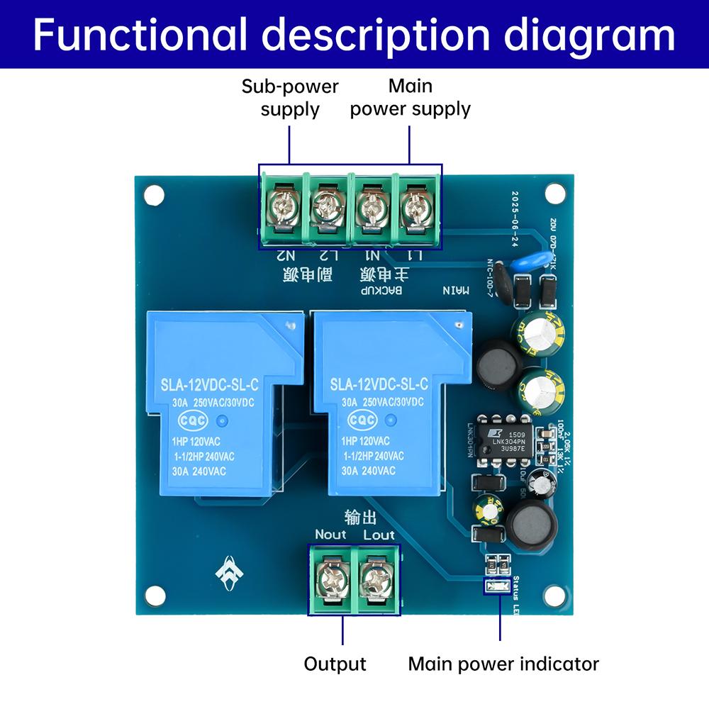 AC90-220V Power Supply Automatic Switching Module 30A Power Failure Conveter Backup PowerSupply Emergency Circuit Breaker Module