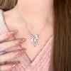 Delicate Pink Bowknot Pendant Necklace Zinc Alloy Texture Chain Necklace for Women Clavicle Birthday Party Anniversary