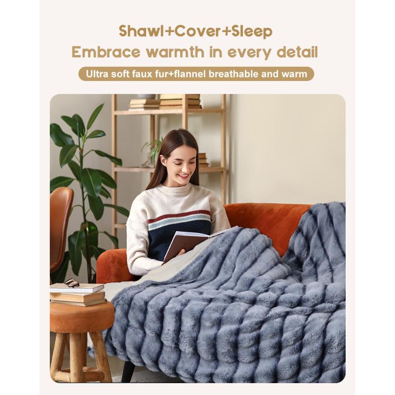 Imitation Rabbit Fur Striped Electric Blanket Warm Leg Blankets European and British Standard Plug Heating Blankets Double Layer Plush Bed Sheets